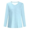 thumbnail image 4 of V Neck Long Sleeve Shirts For Women Solid Color V Neck Fashion Casual Loose Top T Shirts Fall Basic Work Tee Vacation Clothes Light Blue L, 4 of 4