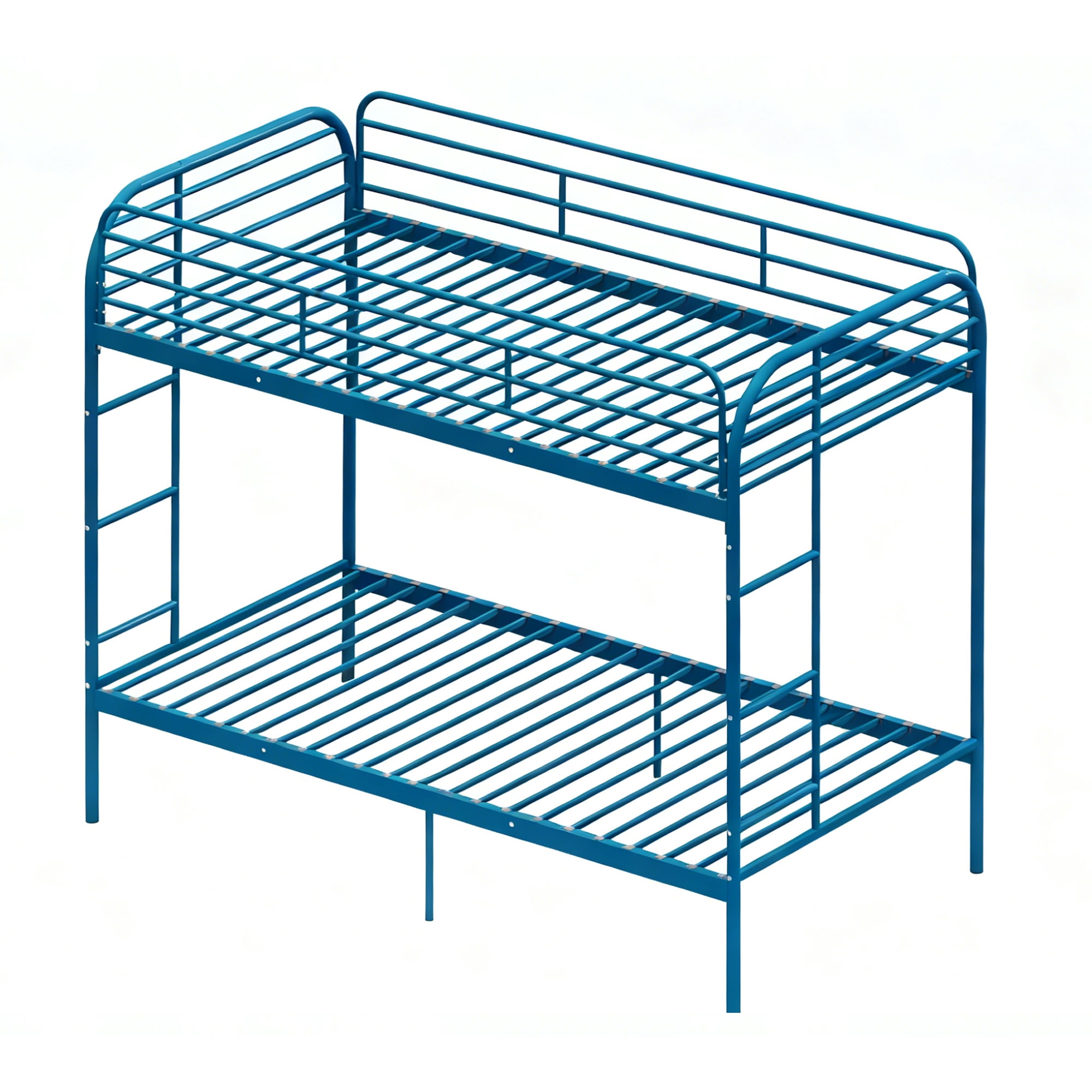 Mintazer Twin Over Twin Metal Bunk Bed, Heavy Duty Bunk Bed Frame with Guardrail & 2 Ladder, Blue