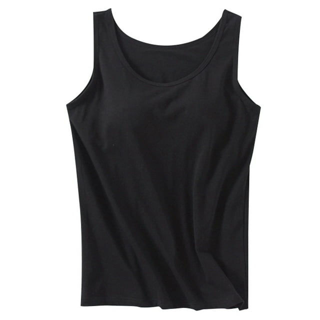 Débardeurs pour Femmes avec Soutien-Gorge Intégré Été Décontracté Col Rond Sans Manches Camisole Grande Taille Rembourrée pour Entraînement