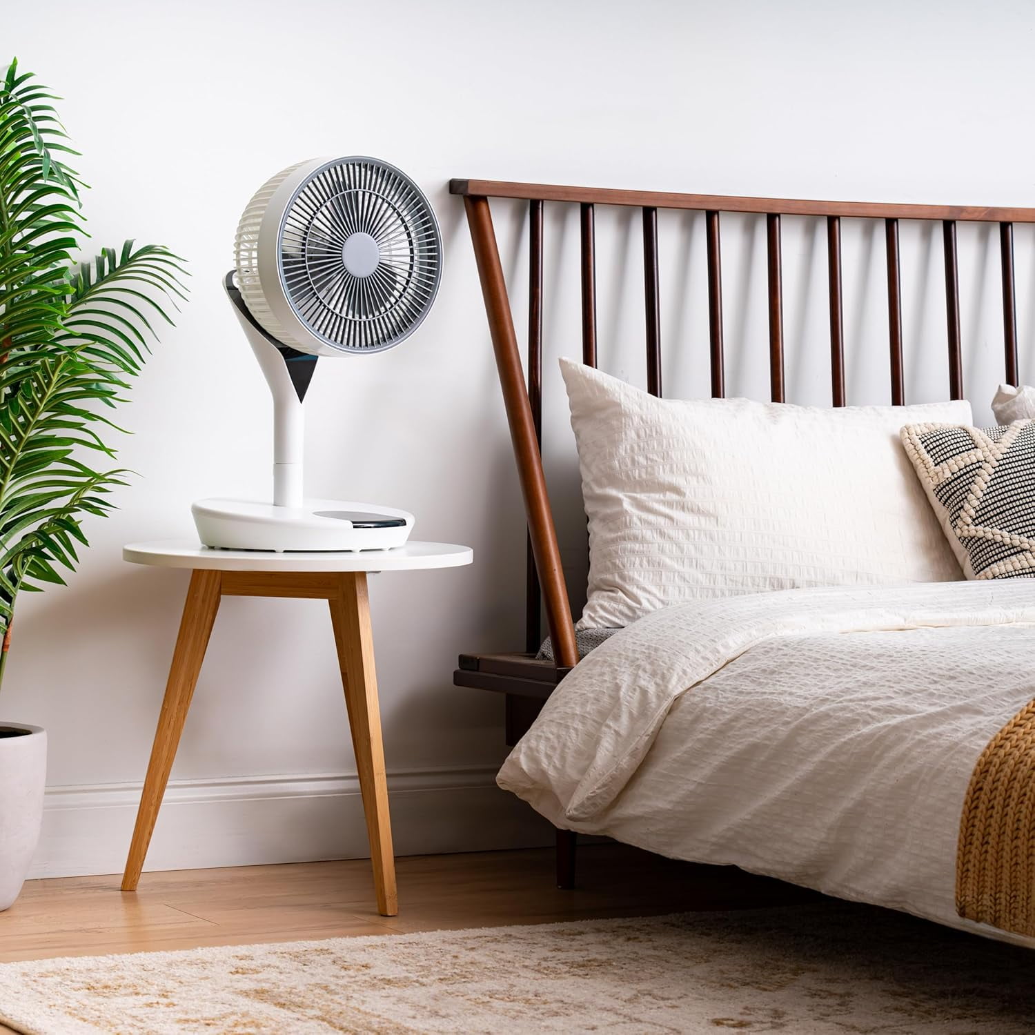 IRIS USA WOOZOO Fan, Pedestal Standing Fan with Remote, 360 Oscillating Fan, 12 Speeds, Low Noise DC Motor, 8h Timer, Touch Panel, Height Adjustable, White/Gray, 59 ft