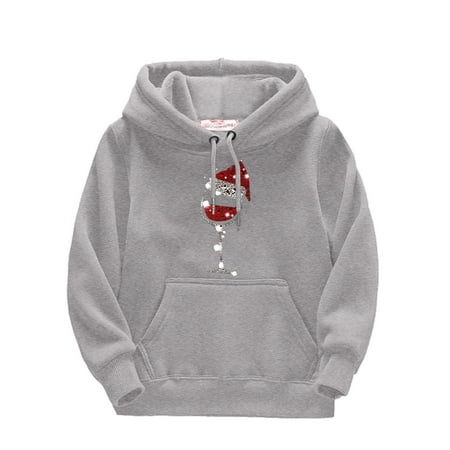 

Girls Sweatshirt Christmas Prints Drawstring Pullover Hooded Comfortable Tops Loose Long Sleeve with Pocket Boys Hoodie