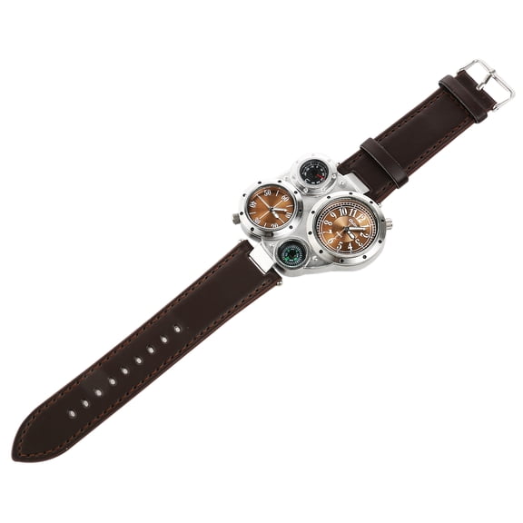 FESTFENDS 1Set Dual Time Watch for Men PU Leather Strap Analog Racing Watch for Outdoor Activities 11.0*2.3*0.4in