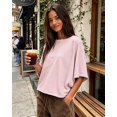 thumbnail image 6 of Czanzd Women's Oversized Cotton T Shirt, Loose Fit, Casual, Short Sleeve, Summer Top, Light-Pink, Small, 6 of 6
