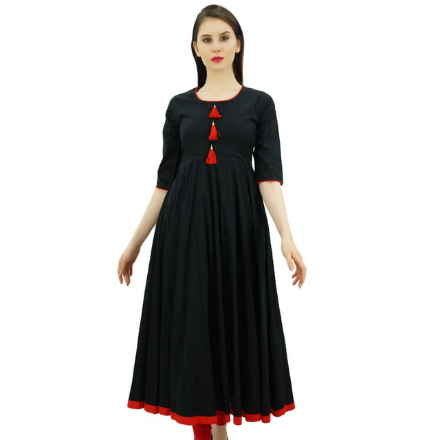 Bimba Kurti Ethnique de Designer pour Femmes, Robe Kurta Anarkali Évasée avec Pompon