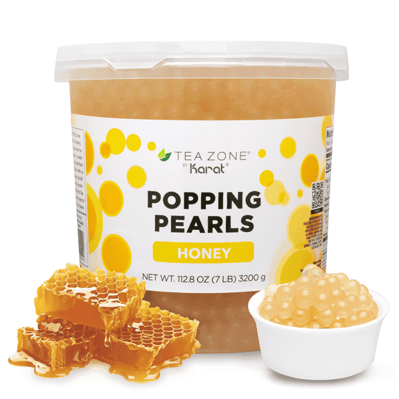 Tea Zone Honey Popping Pearls for Beverage, Sweet snacks, Boba Milk Tea, Ready to Serve (7 lbs)