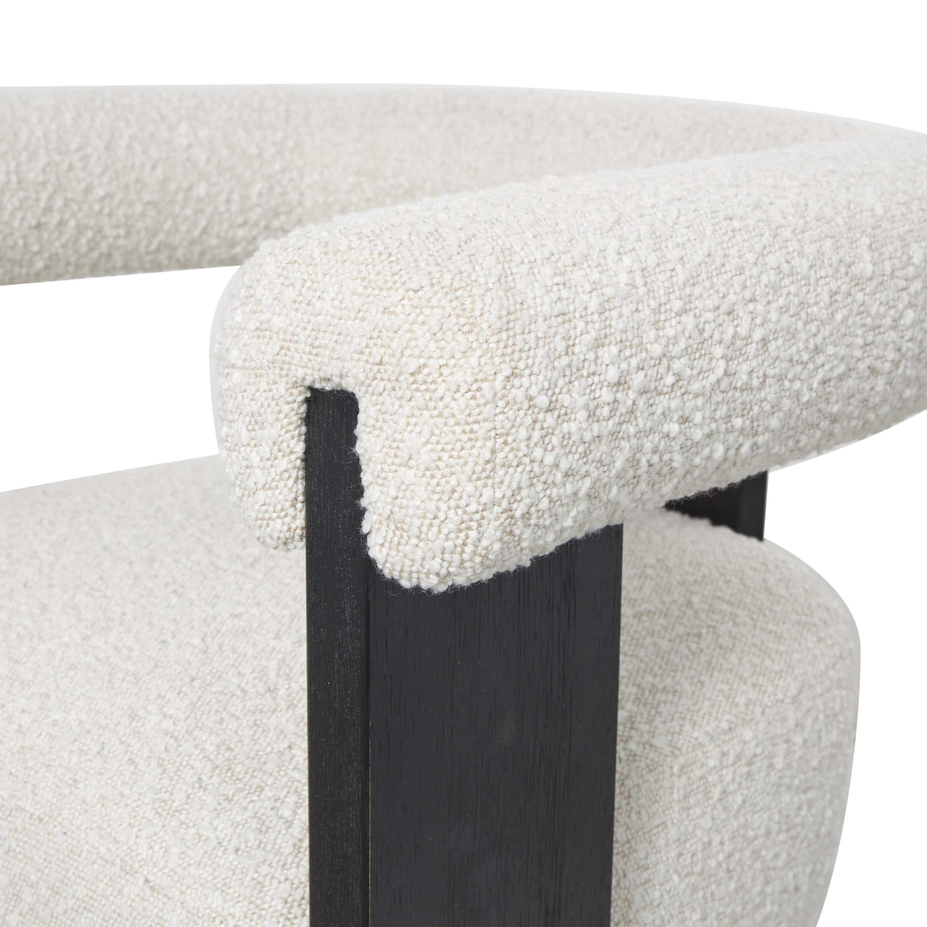 DecMode Polyester Curved Back Mid Century Modern Round Boucle Lounge Chair with Black Wood Frame, White