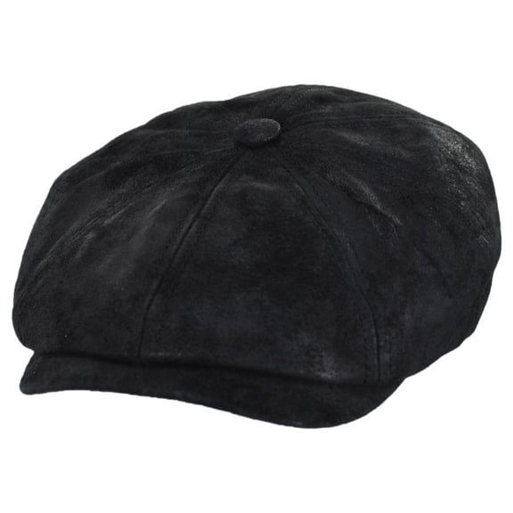 Pigskin Distressed Leather Newsboy Cap - S - Black