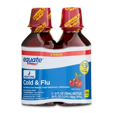 Equate Nighttime Cold and Flu Relief Liquid, Cherry Flavor, 24 fl oz (2x12 fl oz), Compare to Vicks® Nyquil® Cold & Flu Active Ingredients