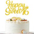 thumbnail image 1 of Adorno para tartas KELTORA Happy Sweet 16 con purpurina dorada para niñas, 1 of 9