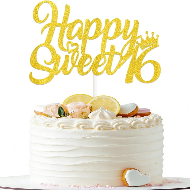 Adorno para tartas KELTORA Happy Sweet 16 con purpurina dorada para niñas
