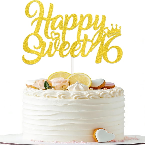 Adorno para tartas KELTORA Happy Sweet 16 con purpurina dorada para niñas