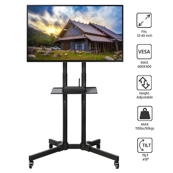 SmileMart Adjustable TV Stand Mobile Rolling TV Cart for TVs Up to 75
