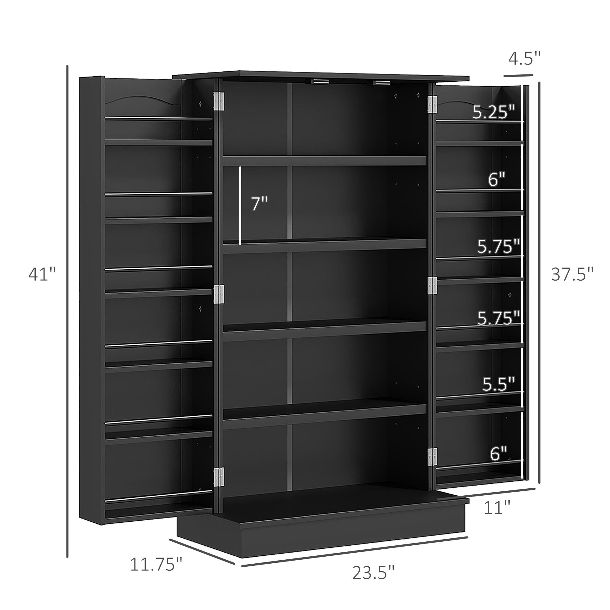 Dining Room Server HOMCOM 41" Kitchen Pantry Storage Cabinet, Freestanding Kitchen Cabinet with 12 Door Shelves, Double Doors, 5-tier Shelving and Adjustable Shelves, Black,Sideboard For Dining Room