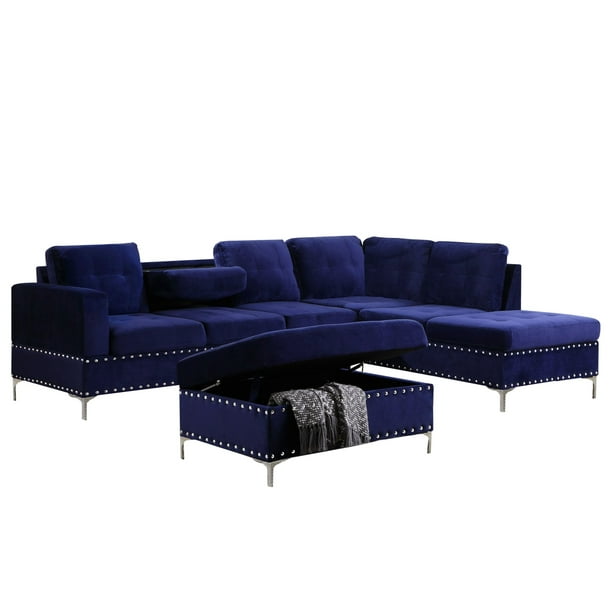 Nailhead Trim Reversible Fabric, Nailhead Sectional Sofa Blue