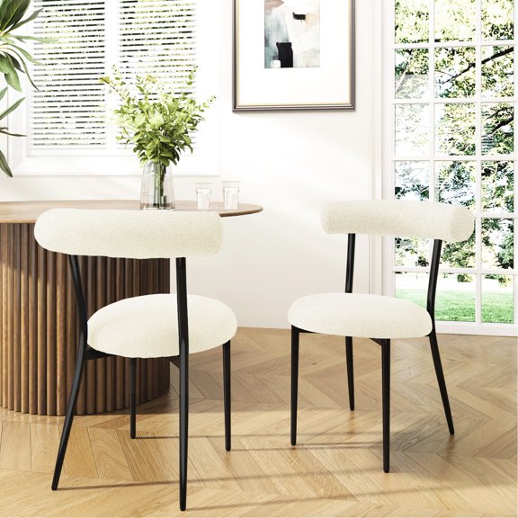 2 Dining Chair , Modern Design White Fabric Seat, Metal Construction, 20.50 Inch Seat H, 31 H 2pcs Seating, Stable Frame, 19.25 , Trouble- Assembly Steps