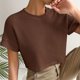 thumbnail image 5 of Tops de Manga Corta para Mujeres Cuello de Tripulación de Punto de Ajuste Suelto Detalle Lateral de Color Sólido Casual para el Uso Diario, 5 of 9