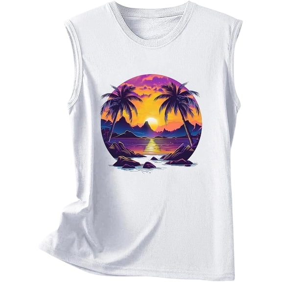 Alun Sleeveless Tank Tops for Women 2026 Summer Casual Hawaiian Style Graphic Tees Lightweight Loose Fit Crewneck Sleeveless Vacation Outfits 2-White XL