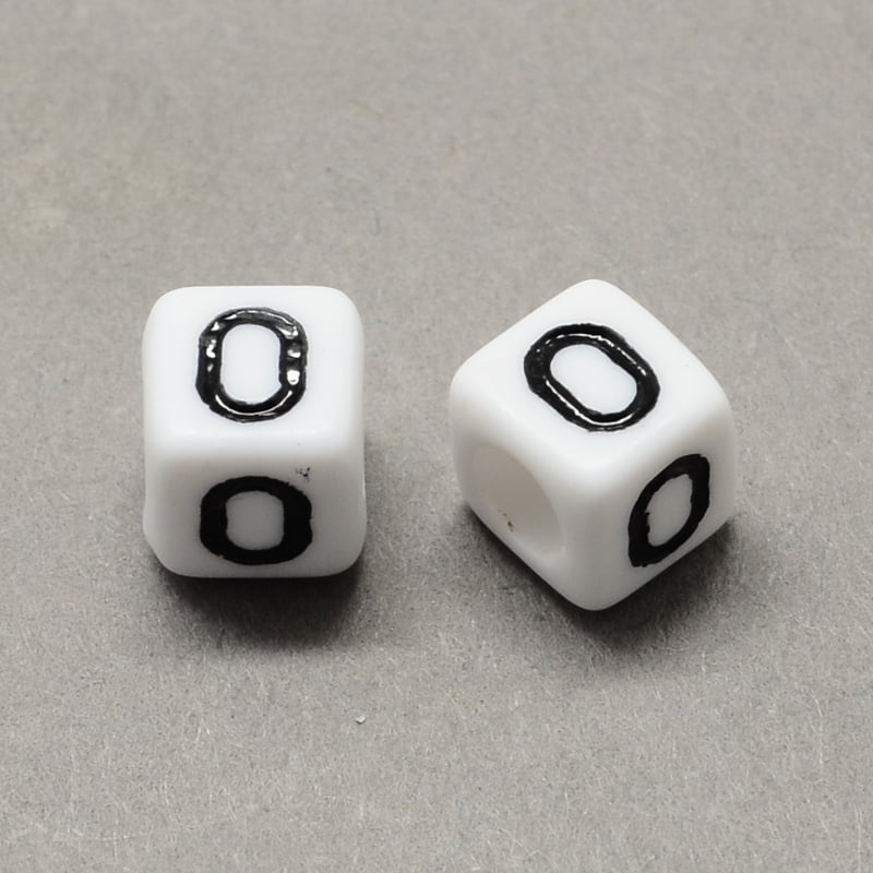 500gs Large Hole Acrylic Letter European Beads Horizontal Hole White & Black Cube with Letter.O 7~8x7~8x7~8mm Hole: 4mm about 1144pcs/500g