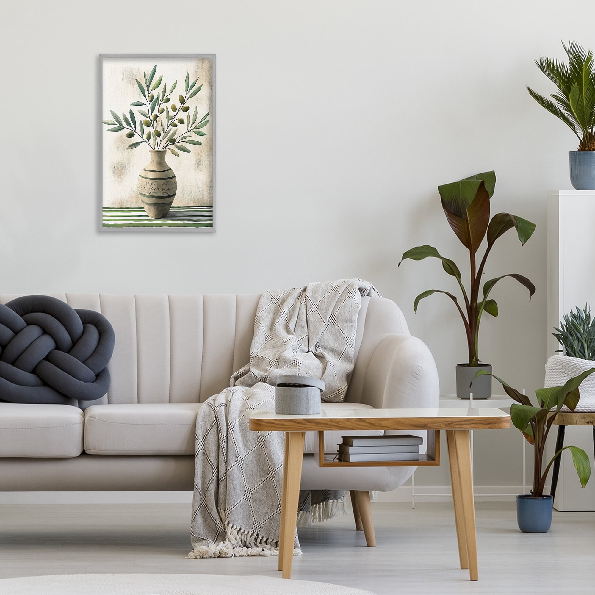 Stupell Industries Vase of Olive Branches Gray Framed Giclee Art, design by Creative Studio