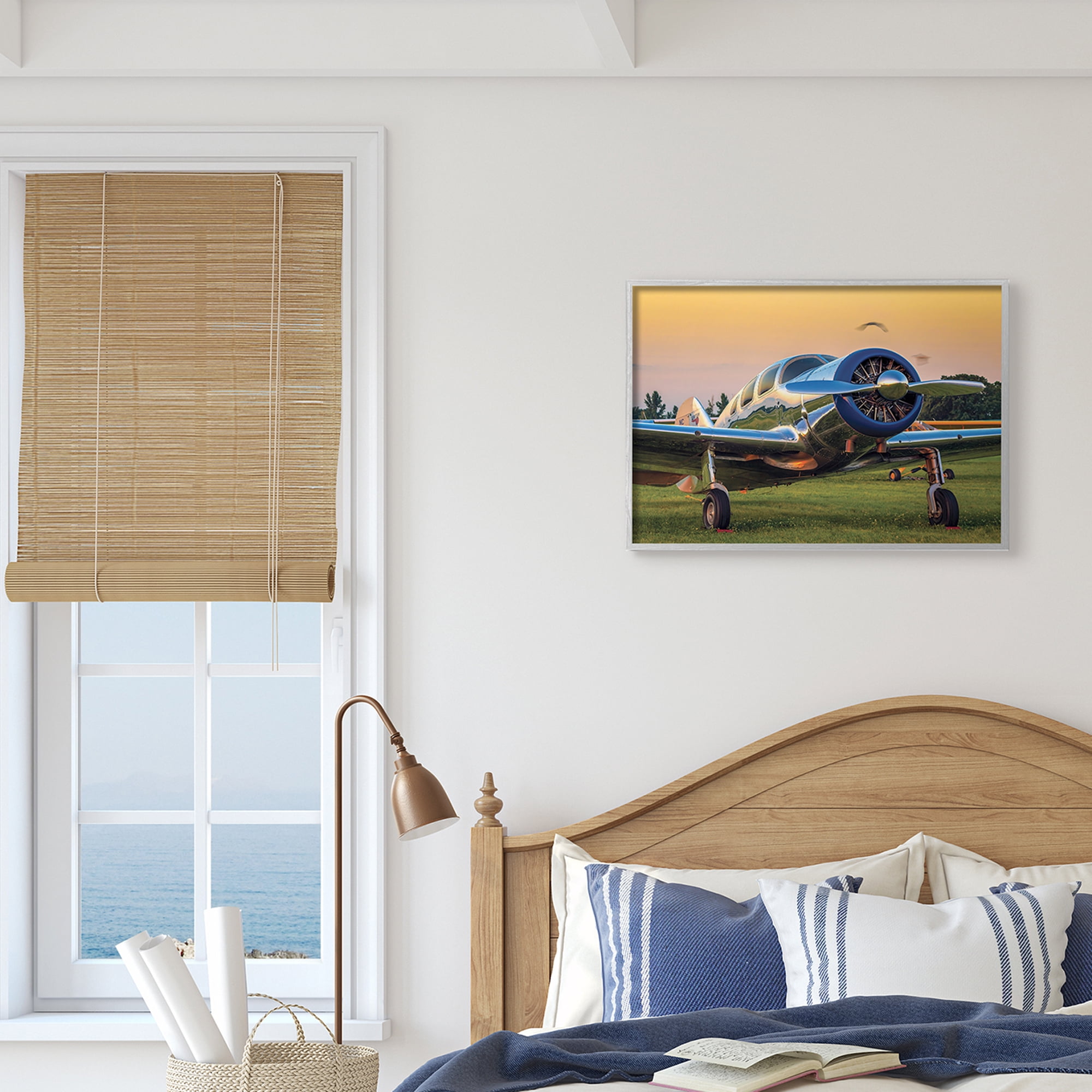 Jet Plane in Meadow Summer Sunset Reflection 20 in x 16 in Framed Photography Art Prints, by Stupell Home Décor