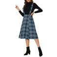 thumbnail image 4 of INSPIRE CHIC Women's Tartan Plaid Suspender Skirt Vintage High Waist A-Line Midi Overall Dress XL Dark Blue, 4 of 6