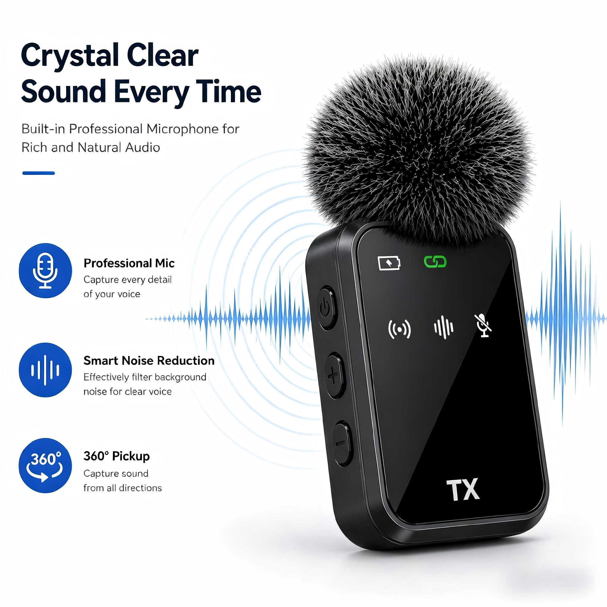 Boyun Daj 3 in 1 Microphone for iPhone/Android/Camera, Wireless Lavalier Microphone, 328ft Transmission, 18H Battery Life, Mini Microphone for Record Interview, Vlogs, YouTube, Tiktok