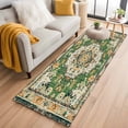 thumbnail image 3 of Green Boho Area Rugs 2x6 for Kitchen Runner Rug, Vintage Ethnic Tribe Southwestern Non Slip Washable Rug Runner, Low Pile Indoor Floor Carpet Mat Bathroom Rugs for Bedroom, Kids Room, 3 of 9