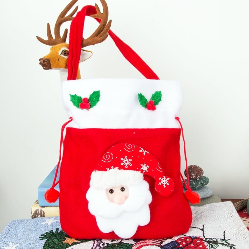 Christmas Bags, Felt Tote Bag Christmas Wrapping Bags, Xmas Goodie Bags, Red Treat Pouch Bags