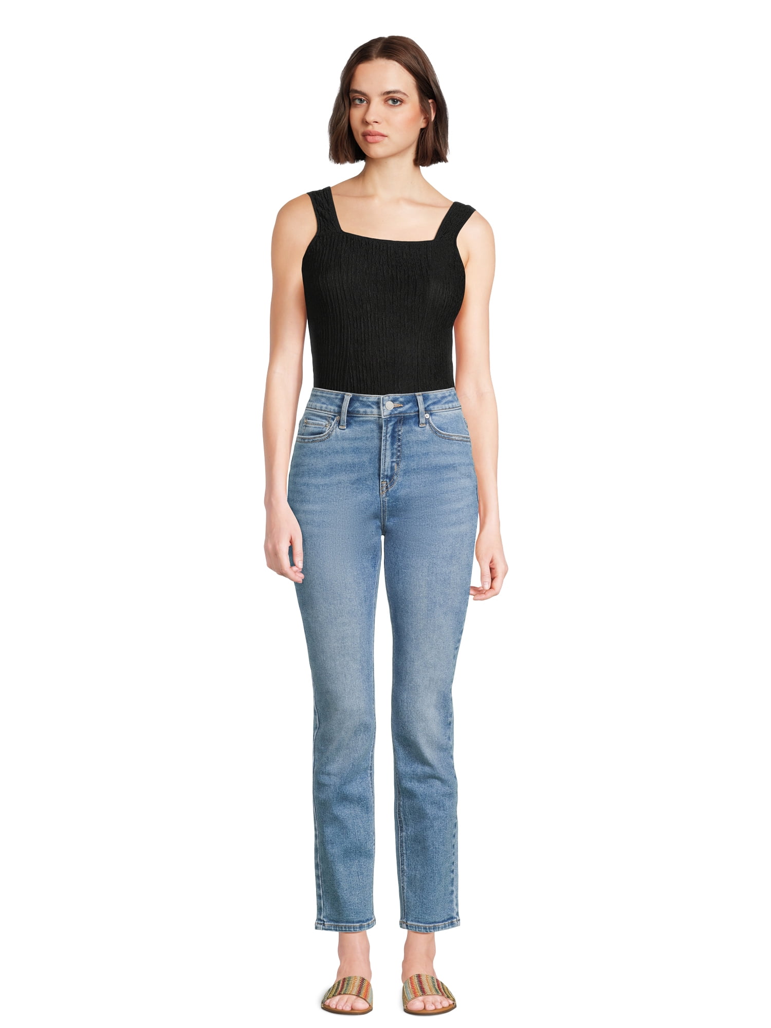 Time and Tru Women’s Mid Rise Straight Leg Jeans, Sizes 0-22, Regular & Short Inseams