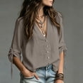 thumbnail image 5 of dazeni Oversized Blouse for Women Ruched Drawstring Long Sleeve Tops Loose Fit V Neck Shirts Casual Dressy Top Gray Large, 5 of 6