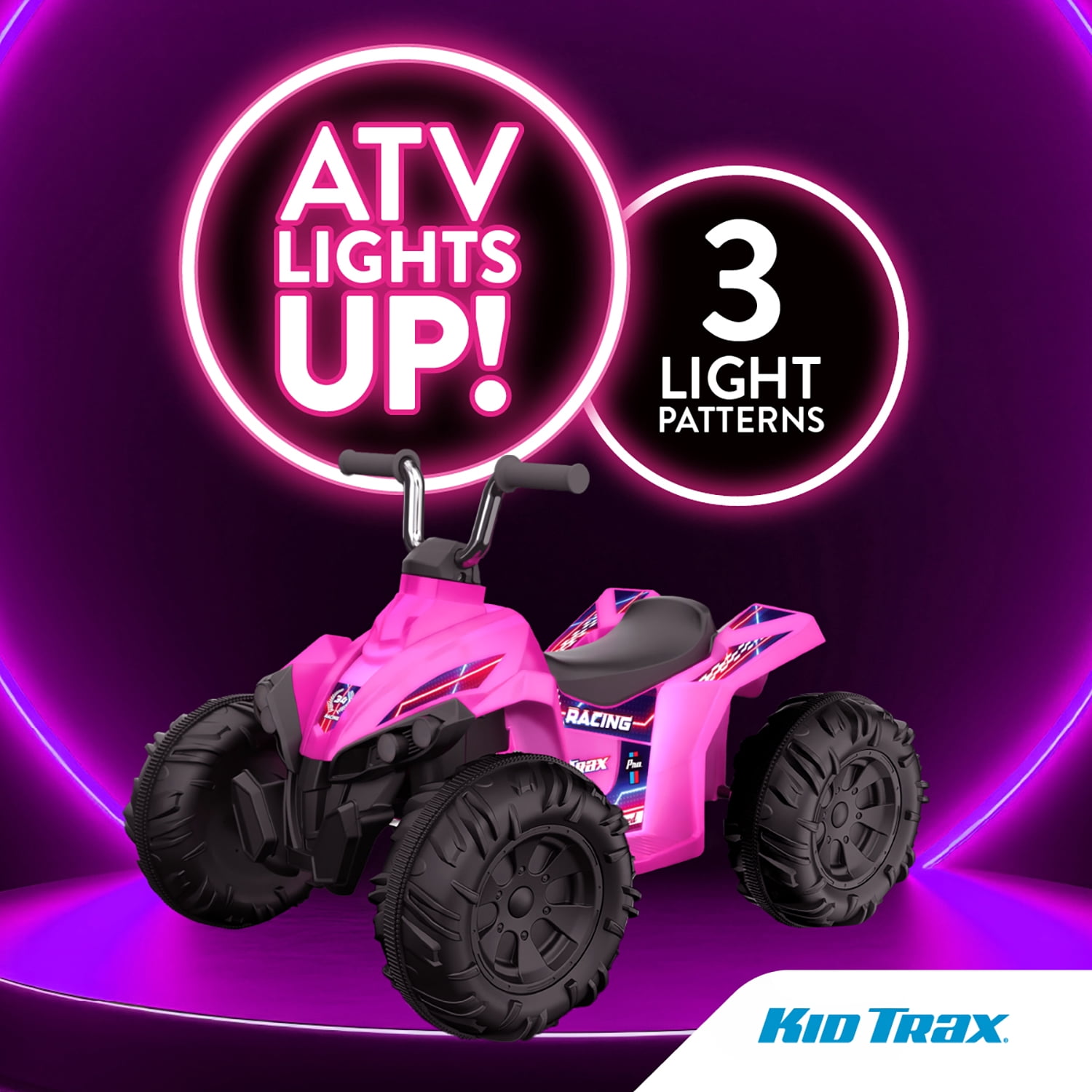 Kid Trax 12V Glow ATV Ride-On Toy, Pink, with LED Lights, Rechargeable Battery, Ages 3–6