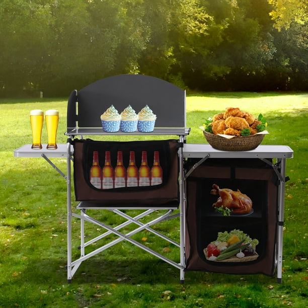 FETCOI Portable Foldable Camping Kitchen Station Folding Grill Table W