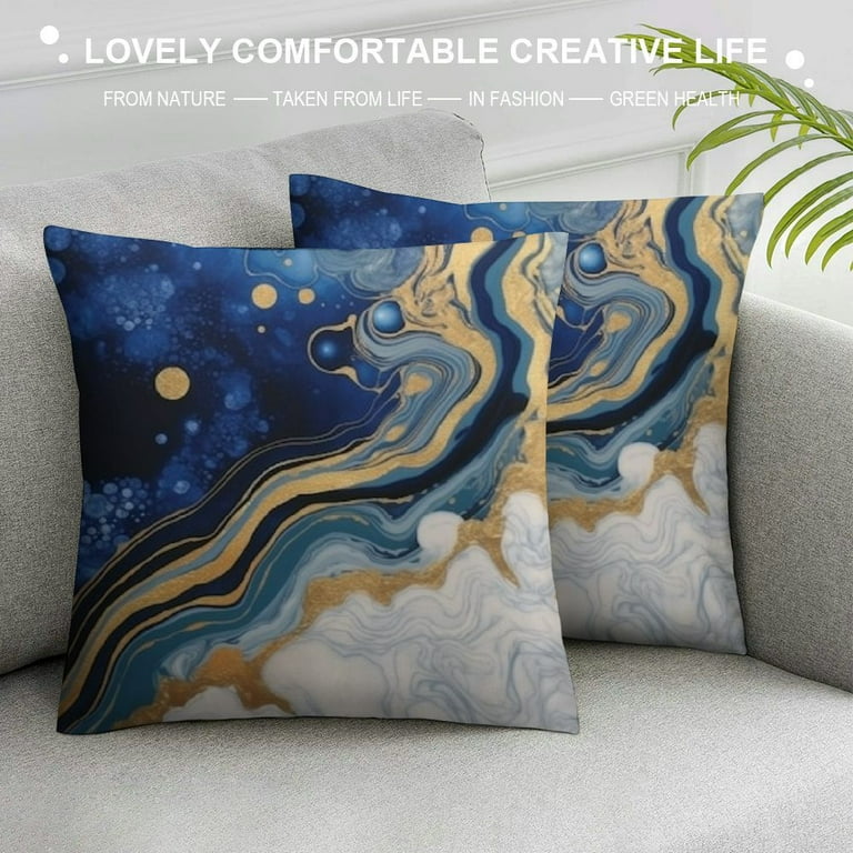 COMIO Blue and Gold Marble Throw Pillow Covers Decorative Gold and