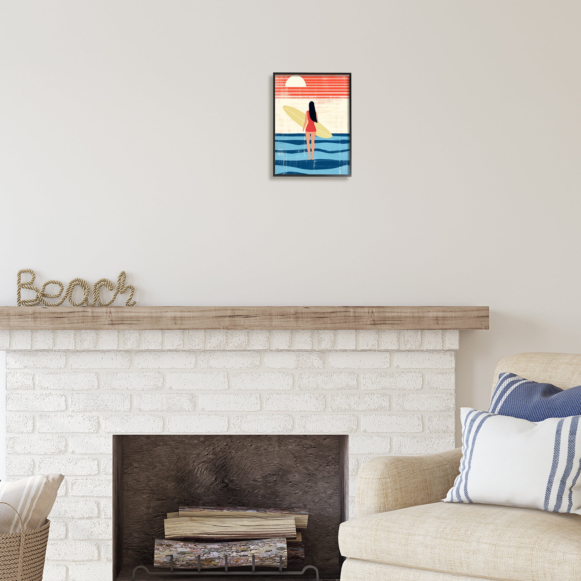 Stupell Industries Rustic Surfer Girl Abstraction Abstract Painting Black Framed Art Print Wall Art, 11 x 14