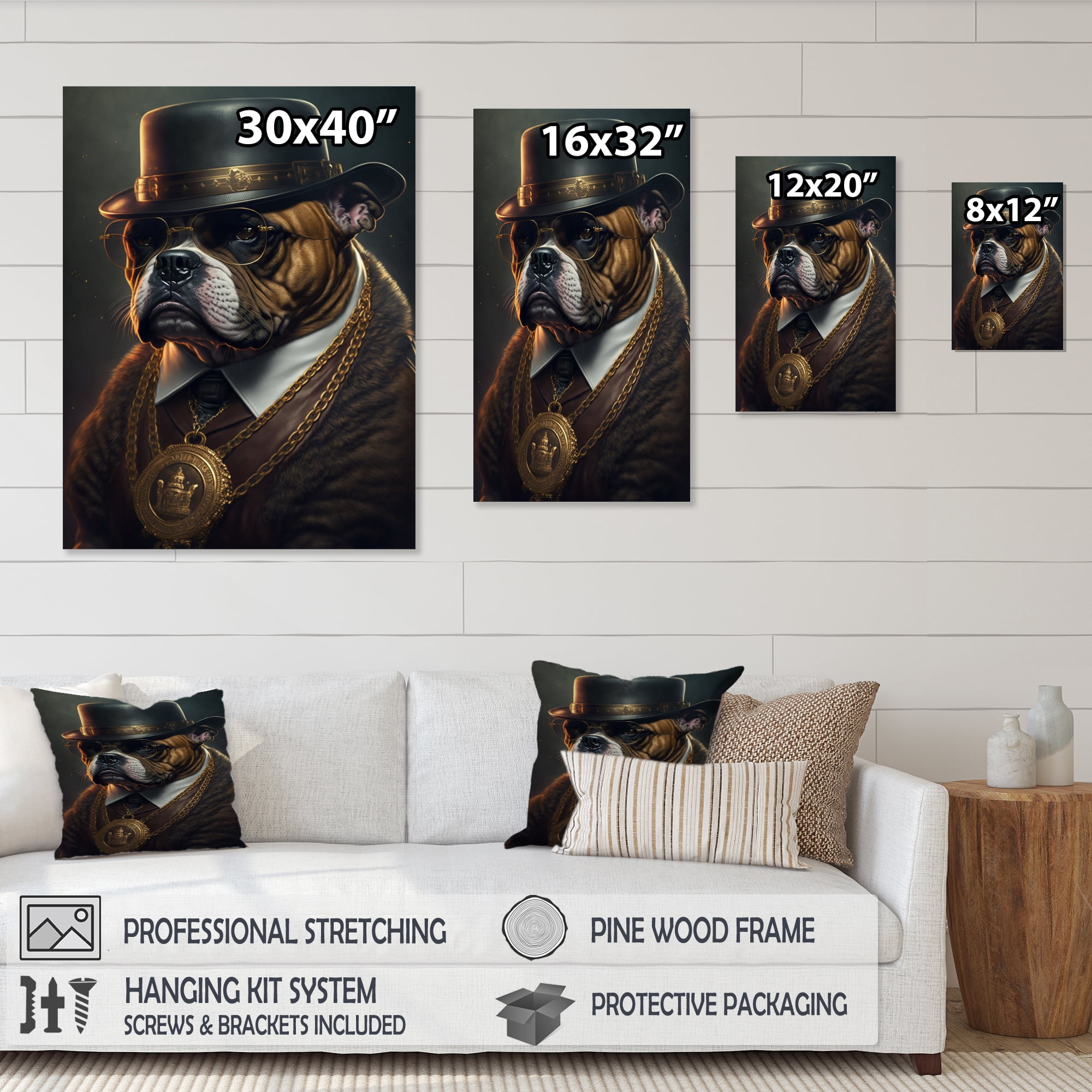 Designart Mafia English Bulldog I Canvas Wall Art