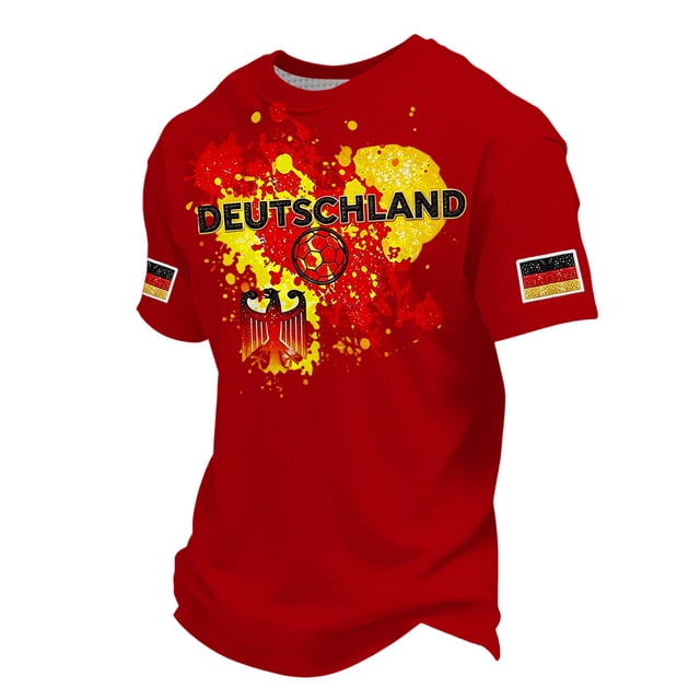 Women's Germany Football Graphic T-Shirt, Men's Soccer Graphic T-Shirt, Casual Short Sleeve Sports Top for Workout for Soccer Tournament 2026 Red Size: M
