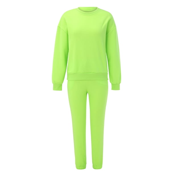 Gibobby Conjunto de Pantalones para Mujer Conjunto de cuello redondo de Color sólido a la de otoño e invierno para mujer, conjunto de suéter con pantalones la(Fluorescent Green,XL)
