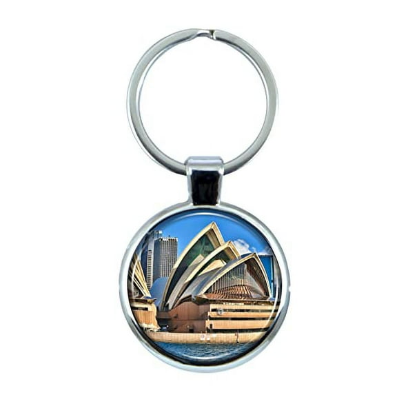 Sydney Opera House Keychain with Epoxy Dome and Metal Keyring