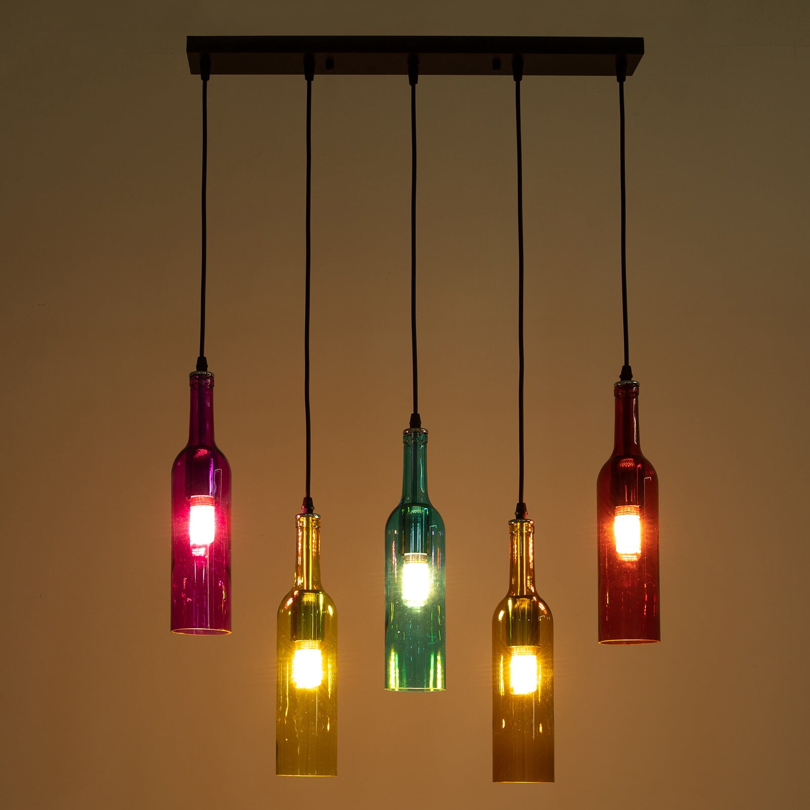 1* 5-light Wine Bottle Chandelier for living rooms, bedrooms, bars, hotels, restaurants, cafes, Light Source: 5* E27(Not Included), Control Method: Wall Switch(Not Included)