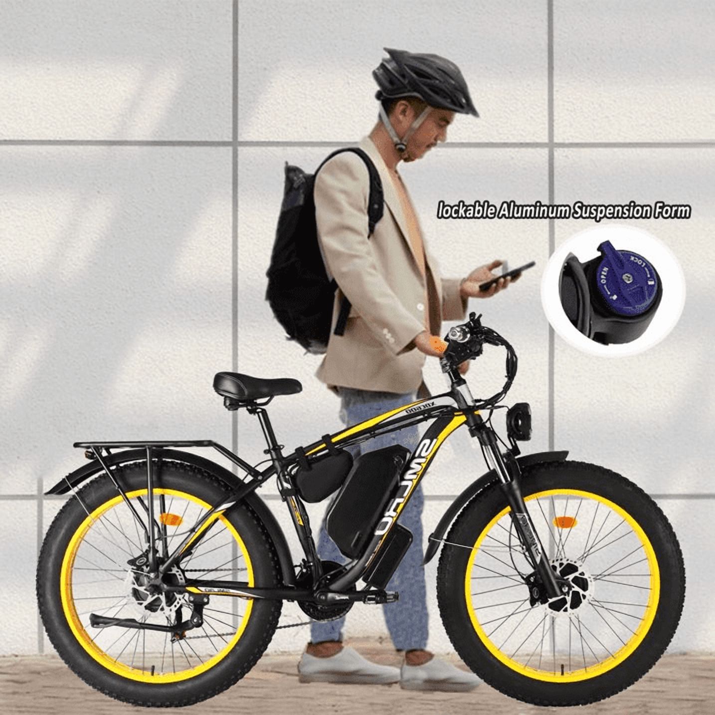 5000W Peak Dual Motor Electric Bike, 52V 30AH AWD 7 Speed Ebikes,40MPH 26" Fat Tire Front Suspension Electric Mountain Snow Dirt Bike for Adults