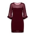 thumbnail image 4 of Mceream Women's Sequin Trim Sheer Mesh Mini Dress, Elbow Sleeve, Loose Shift Fit, Party, Night Out, Evening Events Wine S, 4 of 5