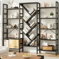 thumbnail image 3 of Triple 5 Tier Bookshelf, Large Wooden Bookcase with 17 Open Display Shelves, Modern Tree Book Shelf Metal Frame Tall Bookshelves Furniture for Living Room Bedroom Home Office Black, 3 of 10