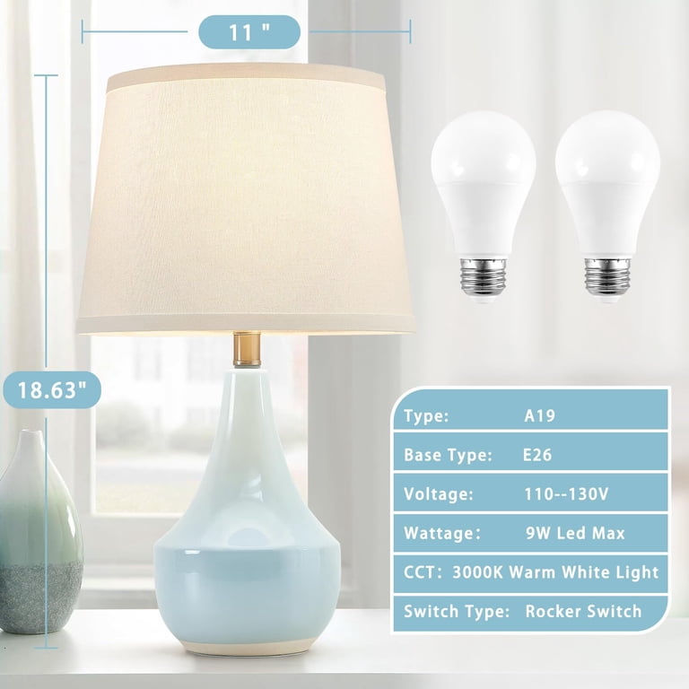 Ceramic Table Lamp Set of 2, Sky Blue with LED Bulbs photo 4