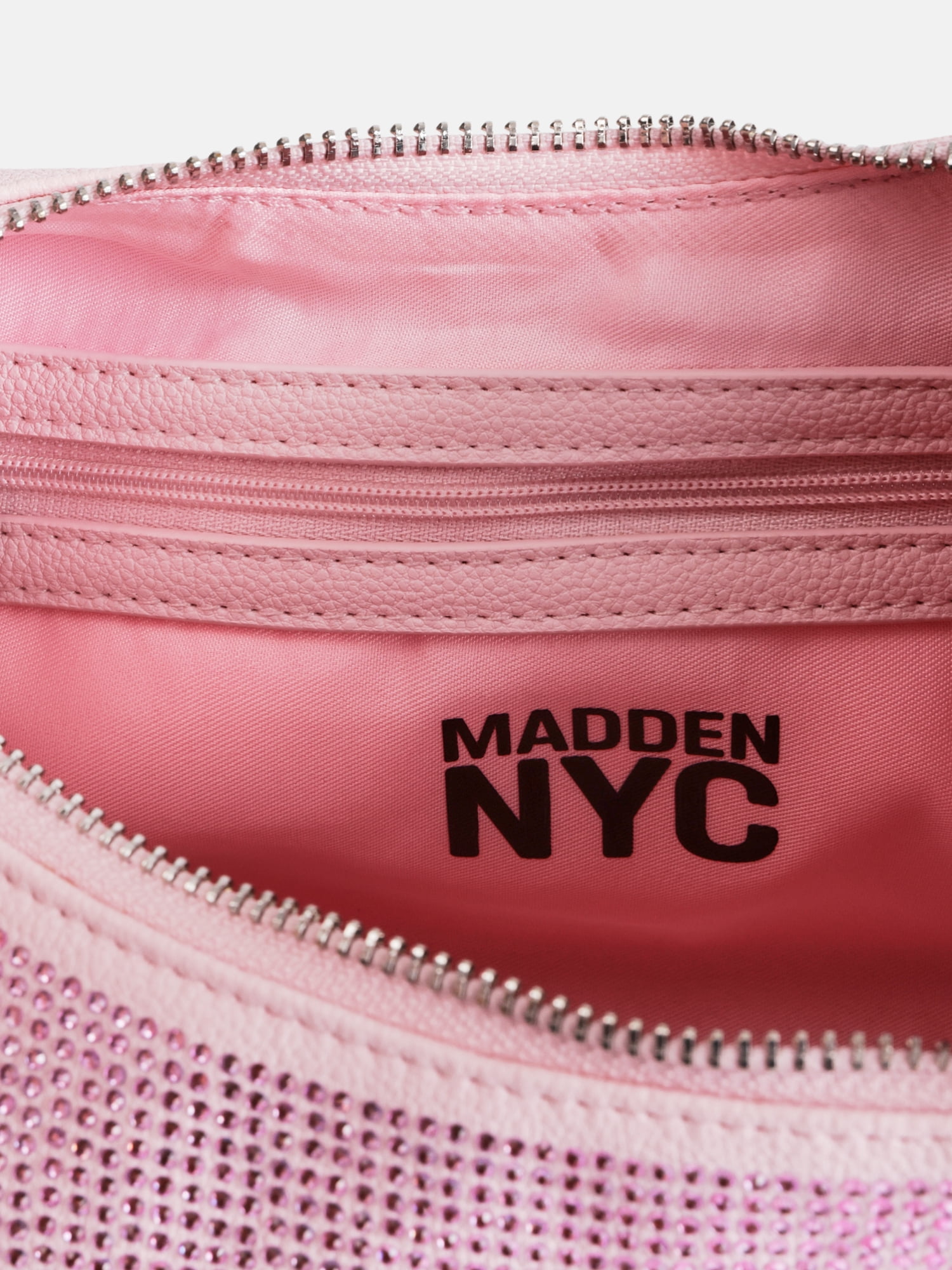 Madden NYC Women's Rhinestone Shoulder Bag with Heart Charm, Pink