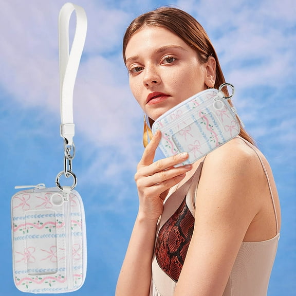 Small Wallet Cherry Print, Wristlet Wallets for Women Detachable Dual Pouch Keychain Wristlet Wallet,Portable Waterproof Wristlet Pouch With Clear Card Slot Cute Coin Purse