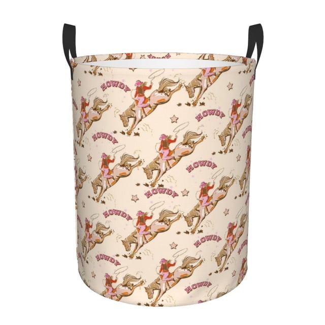 Balery Howdy Cowgirl Cesta de ropa redonda con asas, impermeable, independiente, para ropa, juguetes, dormitorio y familia-Small