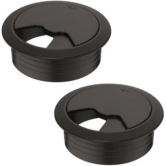 Pasacables para escritorio, diámetro 70 mm - Juego de 1 Pasacables de plástico negro - Hoja pasacables - Para mayor organización y visión general en el lugar de trabajo
