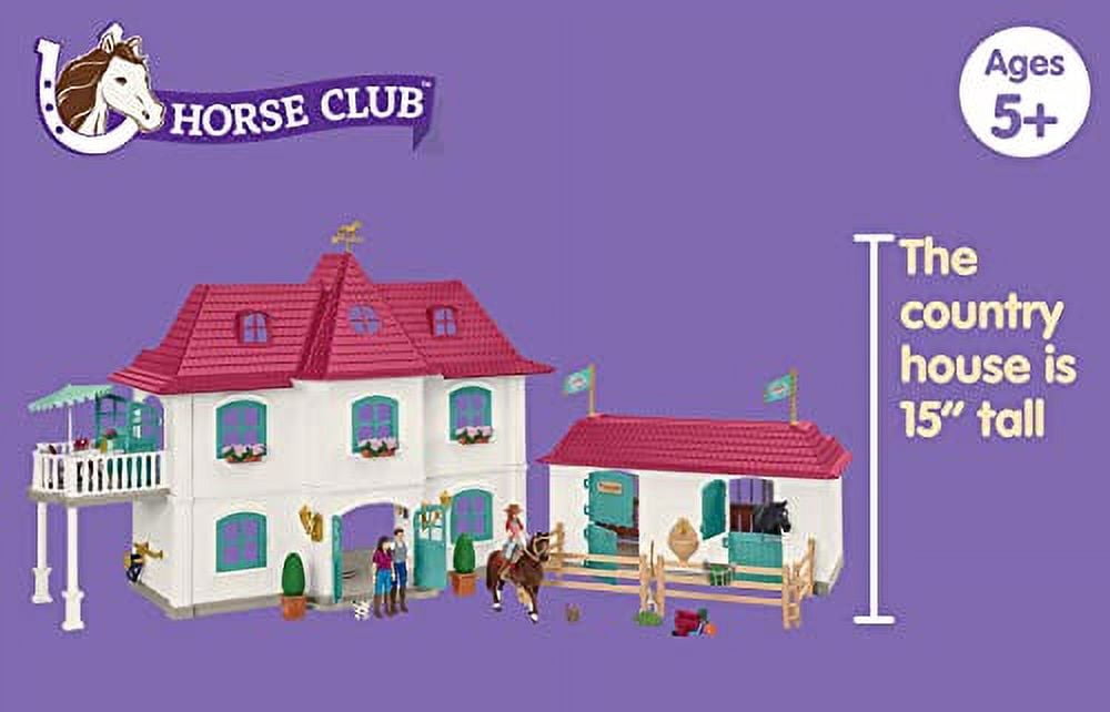 Schleich Horse Club - 192PC Lakeside Country House and Stable Playset with Horses, Rider Figures and Accessories - Horse Toys for Kids 5+ - 42551