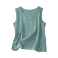 thumbnail image 3 of Craaazy Débardeur Femme Uni Effet Lin Col Rond Sans Manches Fente Latérale Blouse Décontractée pour l'Été Cadeaux, 3 of 4
