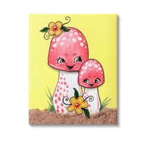 Stupell Industries Happy Mushrooms & Flowers Botanical & Floral Painting Gallery Wrapped Canvas Art Print Wall Art, 30 x 40